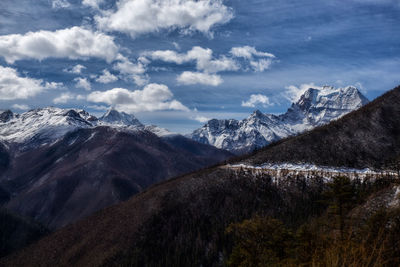 Scenic view of snowcapped mountains against sky