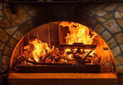 Wood fired traditional stone oven in restaurant