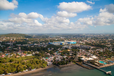 High angle view of townscape against sky