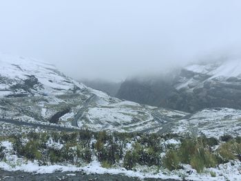 Scenic view of snowcapped mountain against sky