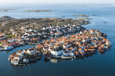 Aerial view of buildings at sea