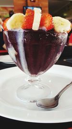 Close-up of ice cream on table