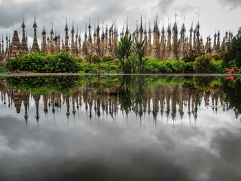 Reflection of trees in lake against sky