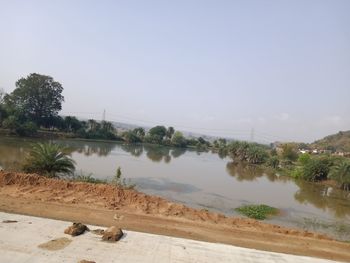 Scenic view of lake against clear sky