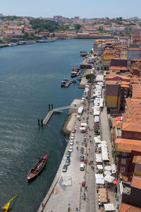 High angle view of city at waterfront