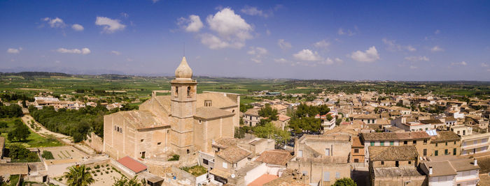 High angle view of townscape against sky