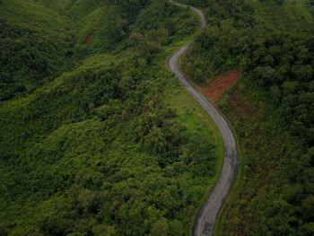 Countryside road passing through the lush green tropical rain forest mountain landscape