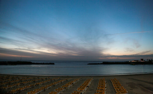 Scenic view of sea against sky at sunset