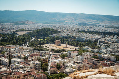 High angle view of townscape against sky
