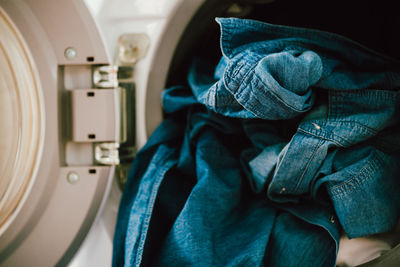 Close-up of laundry in washing machine