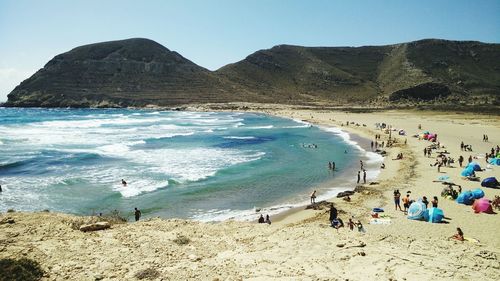 High angle view of people on beach