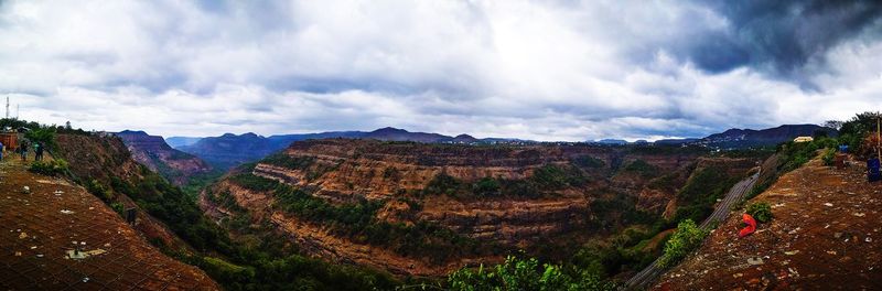 Panoramic view of landscape and mountains against sky