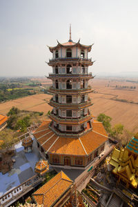 High angle view of temple and residential buildings