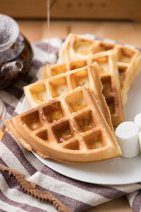 High angle view of dessert in plate on table