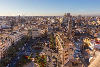 High angle view of buildings in city