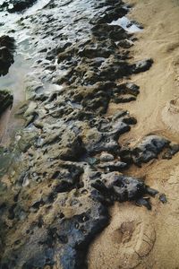 High angle view of sand at beach