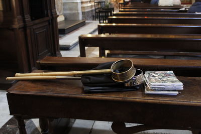 High angle view of books on table