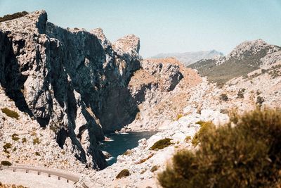 Scenic view of mountains against clear sky