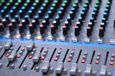 High angle view of music amplifier at studio