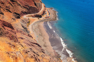 High angle view of rocks on beach