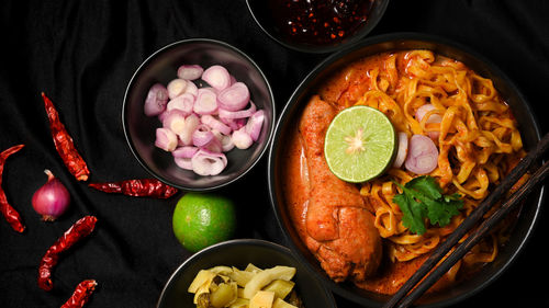 High angle view of food on table