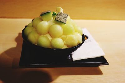 Close-up of dessert in plate on table