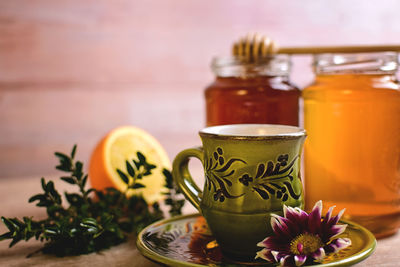 Close-up of tea served on table