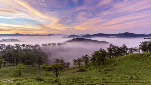 Scenic view of landscape against sky during sunset