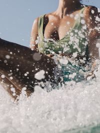 Close-up of water splashing in lake