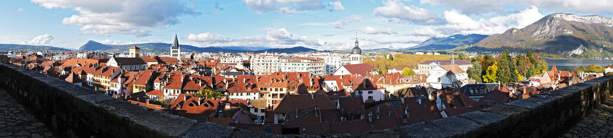 Panoramic shot of townscape against sky