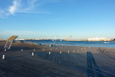 Scenic view of sea against blue sky
