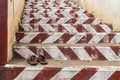 Close-up high angle view of painted staircase