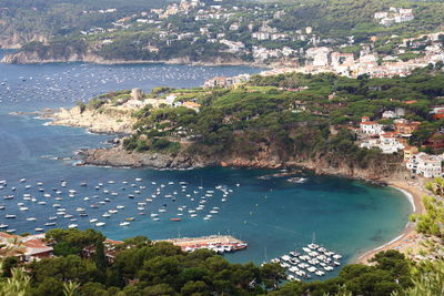 High angle view of boats in sea