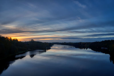 Scenic view of lake against sky at sunset