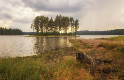 Scenic view of lake against sky