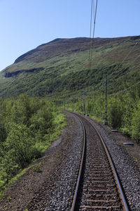 View of railroad tracks against clear sky