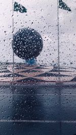 Close-up of wet glass window in rainy season