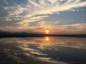 Scenic view of lake against sky during sunset