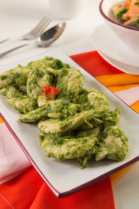 High angle view of salad in plate on table