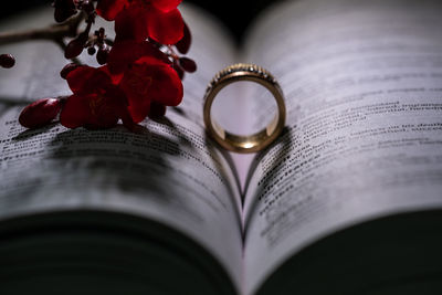 Close-up of heart shape on book