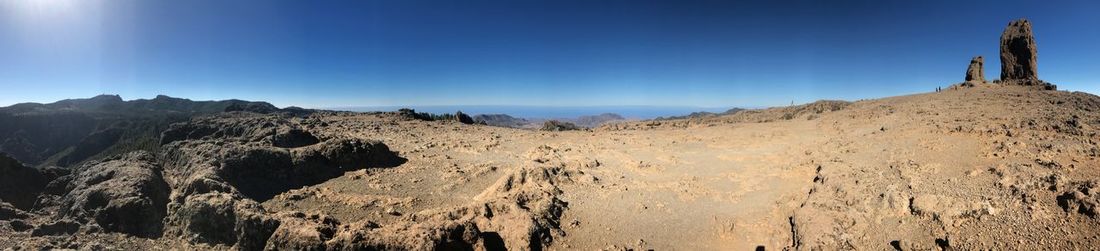 Panoramic view of mountains against clear blue sky