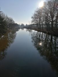 Reflection of trees in lake against sky