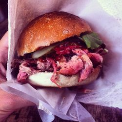 Close-up of burger in plate