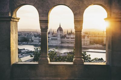 High angle view of hungarian parliament building seen through window