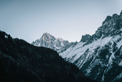 Scenic view of snowcapped mountains against clear sky