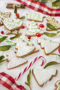 High angle view of cookies on table