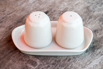 High angle view of dessert on table
