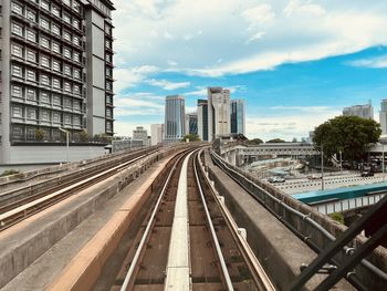 High angle view of railroad tracks against sky