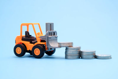Close-up of toy car against white background