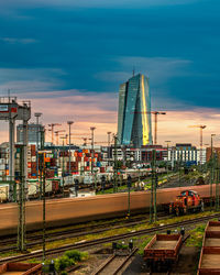 Shot of the railwaystation in the sunset on a cloudy day